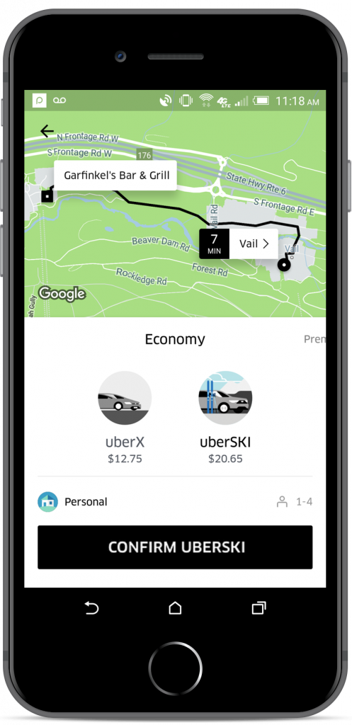 How to request UberSKI in the app.