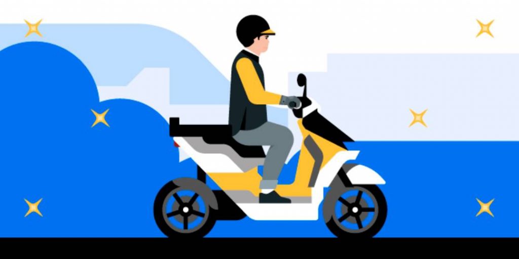 Ilustração com um motociclista parceiro de Uber Moto.
