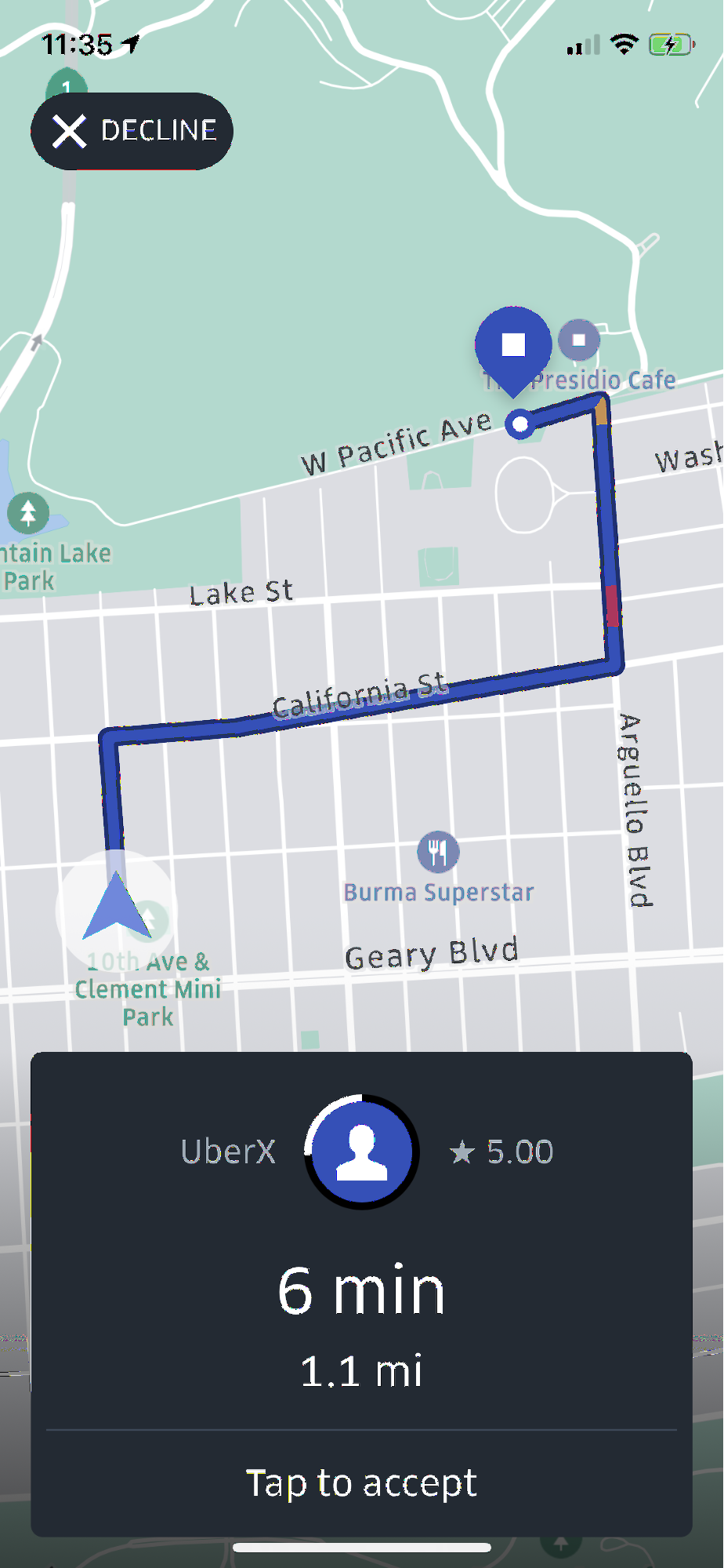 Uber driver app map view